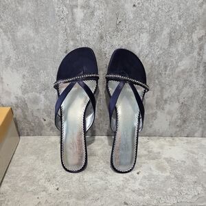 Elegant Navy Heels with Rhinestone Trim